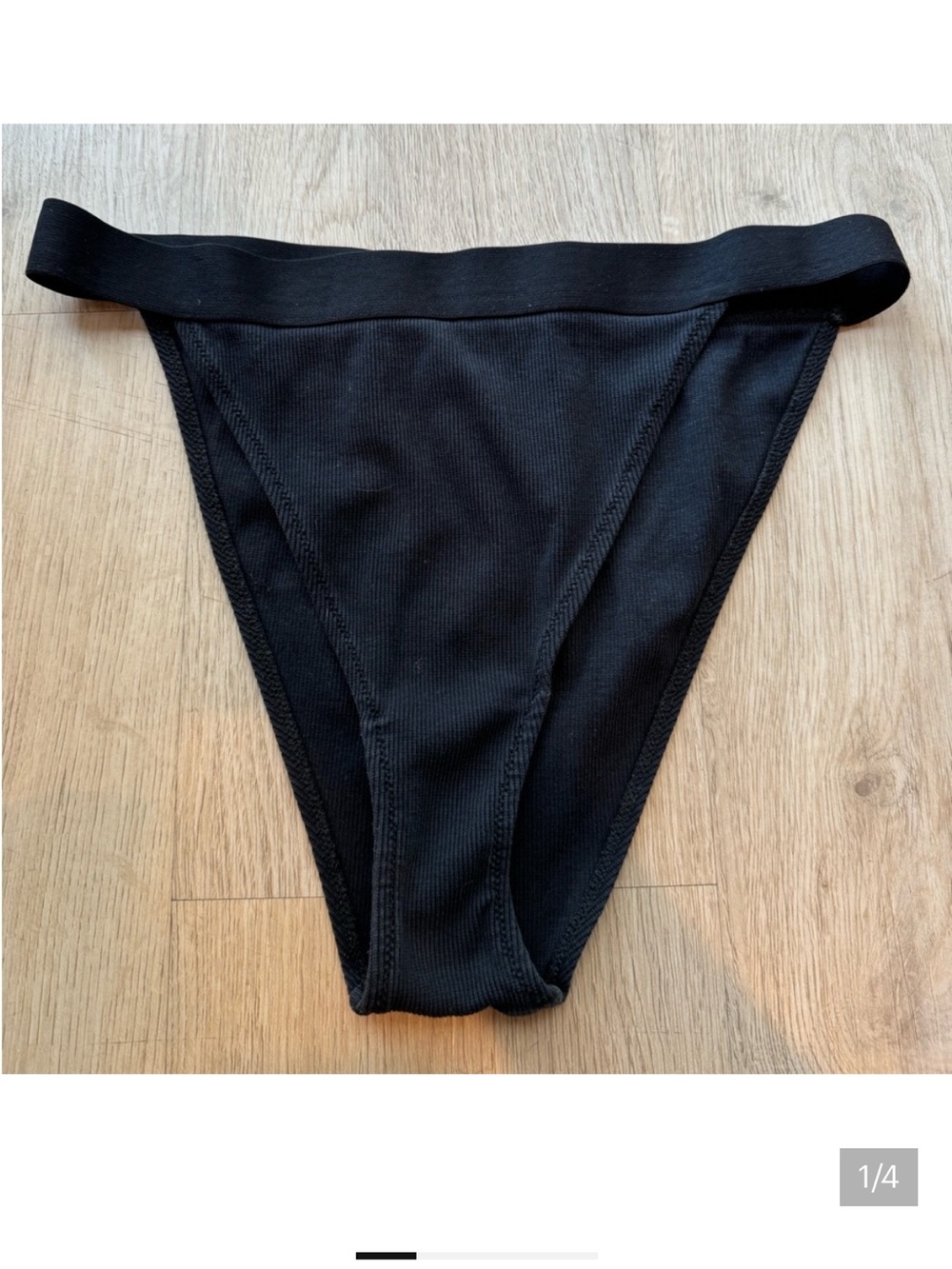 Black Ribbed High-Cut Bikini Bottom